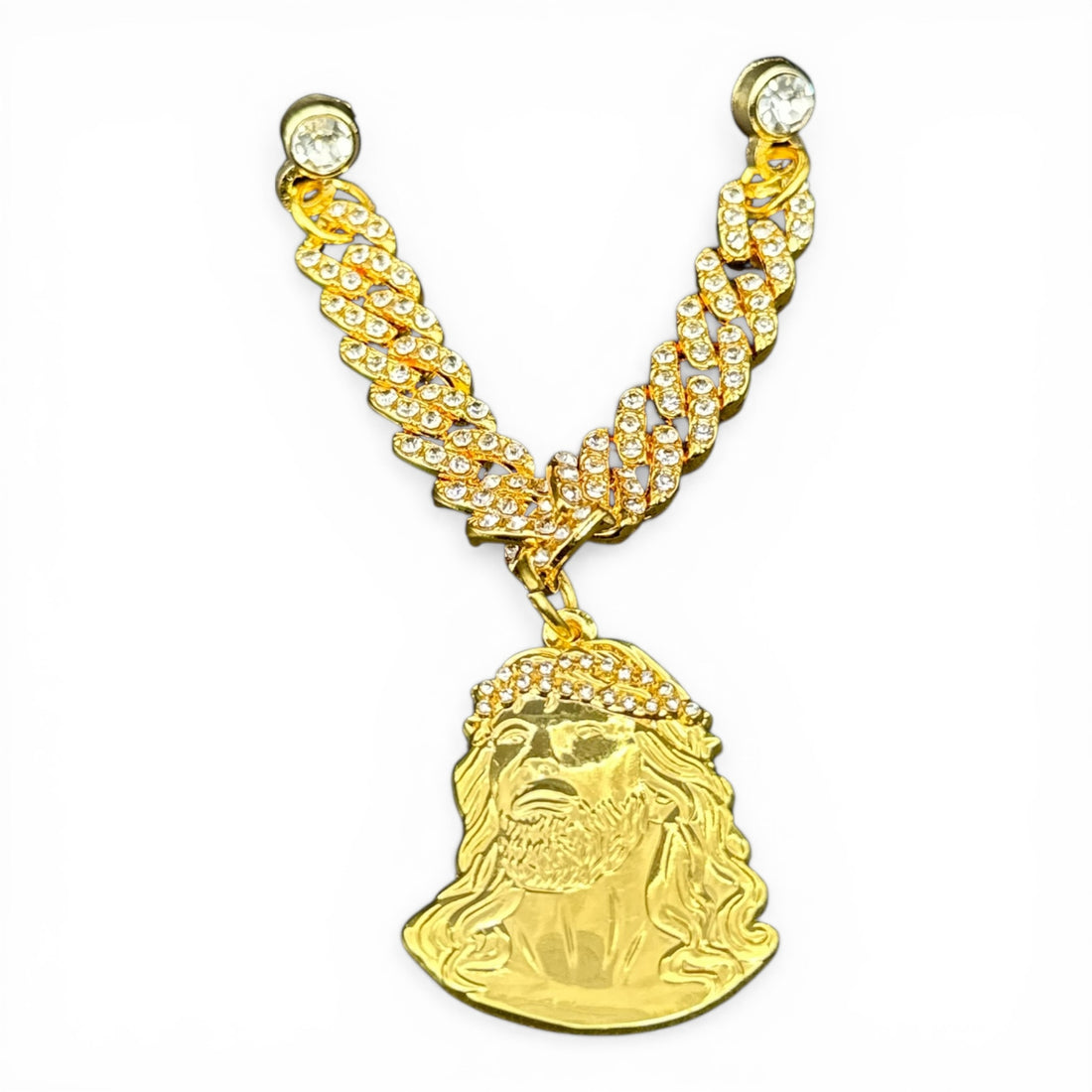 Jesus Piece Pendant With Cuban Chain Gold with Diamonds Hat Pin