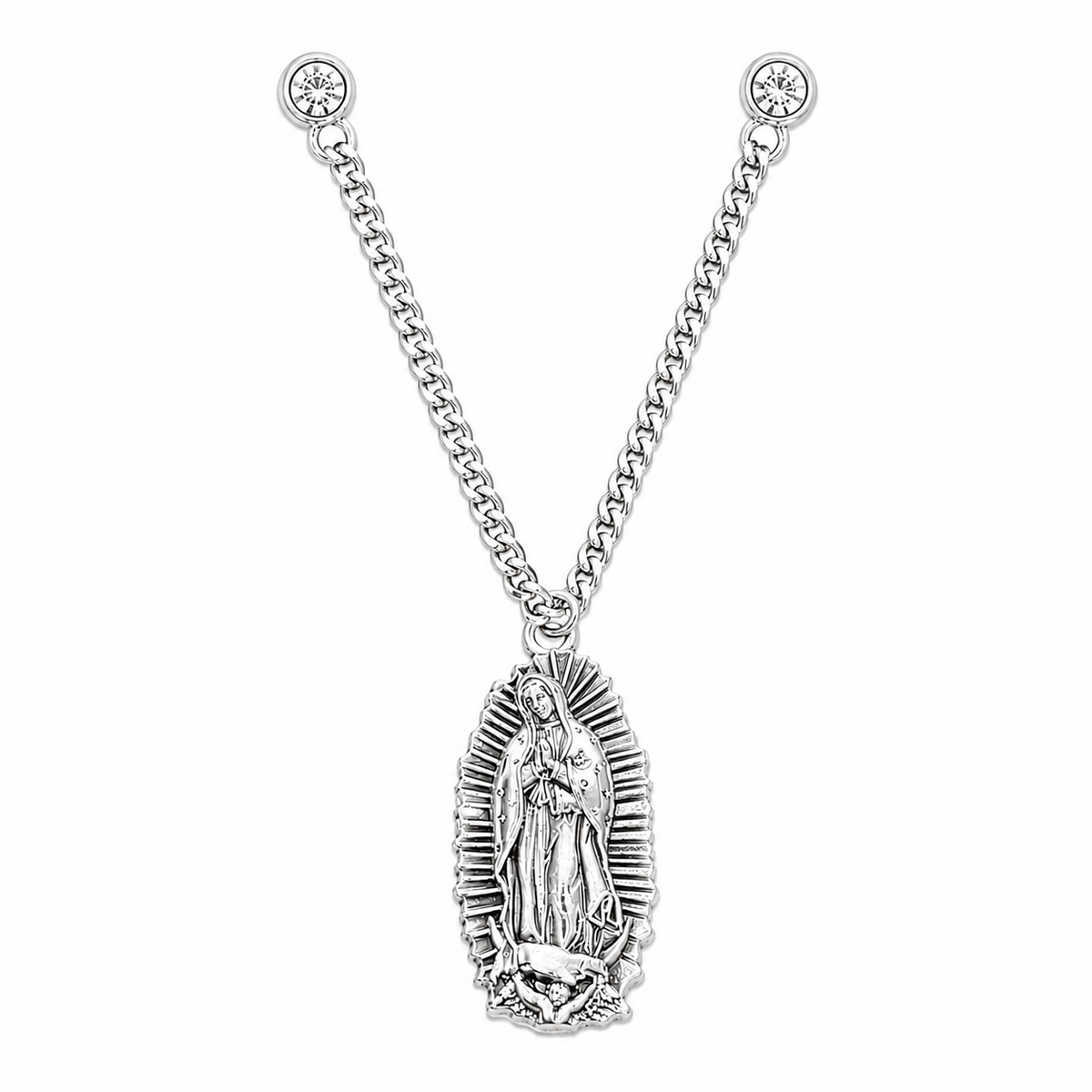 Virgin Mary Silver Necklace Pin